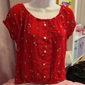 No Boundaries Red Floral  Blouse